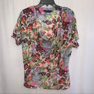 BCBGMaxAzria Neon‎ Pink Floral Blouse Cowl Neck